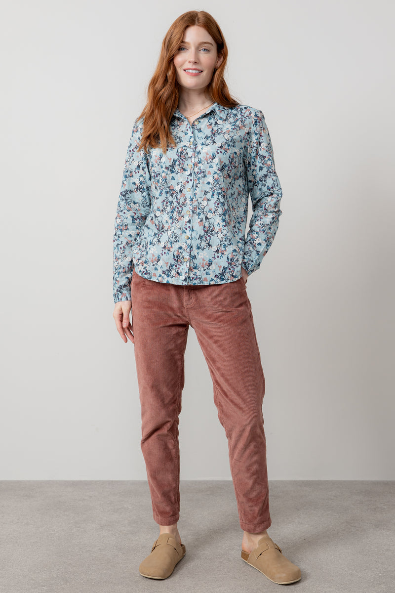 Lily & Me - Patsy Shirt in Ice Blue Feather Ditsy Design