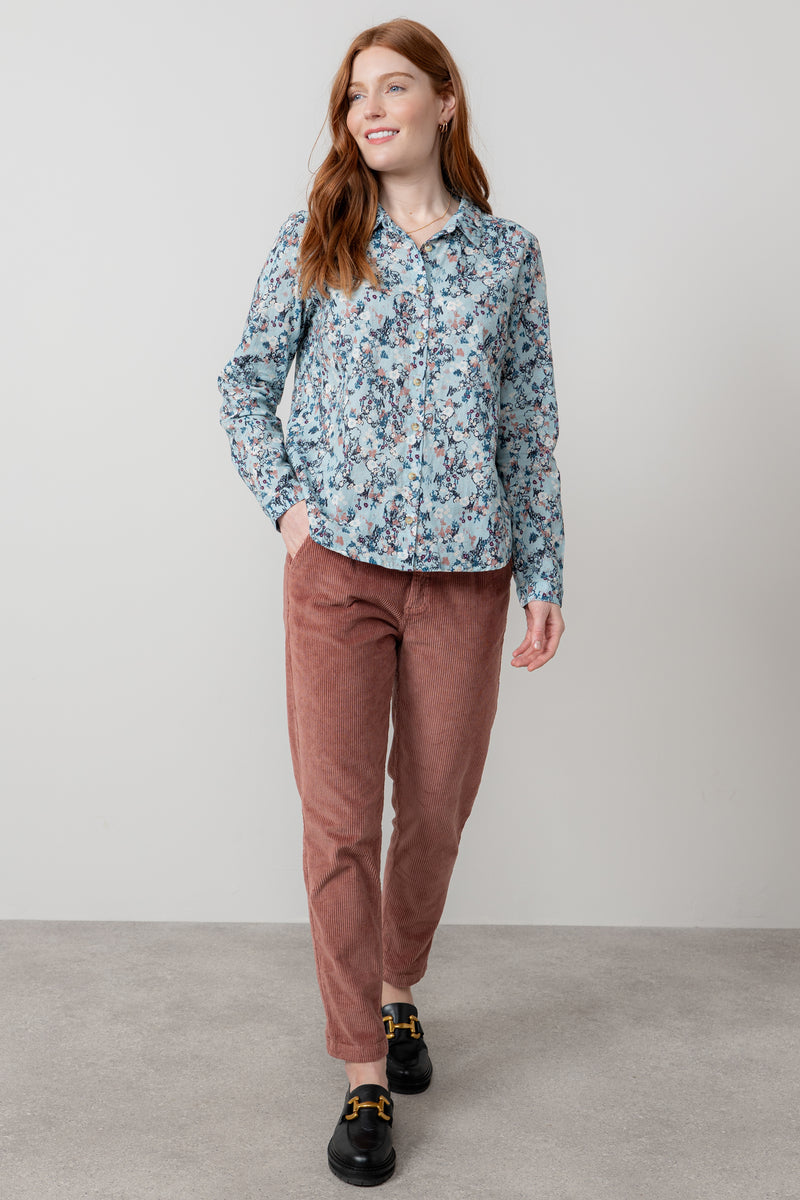 Lily & Me - Patsy Shirt in Ice Blue Feather Ditsy Design