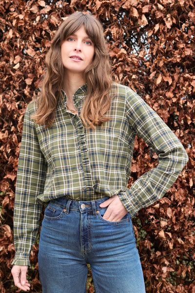 Lily & Me - Frill Shirt in Sage Multi Check