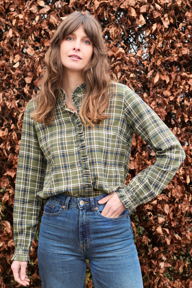Lily & Me - Frill Shirt in Sage Multi Check