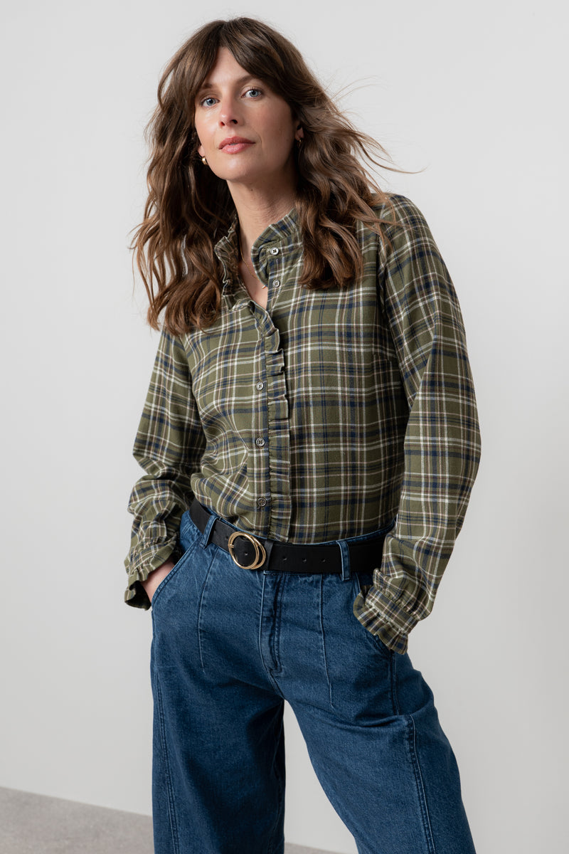Lily & Me - Frill Shirt in Sage Multi Check