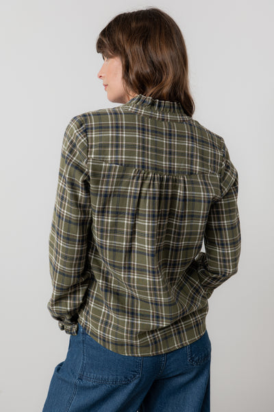 Lily & Me - Frill Shirt in Sage Multi Check