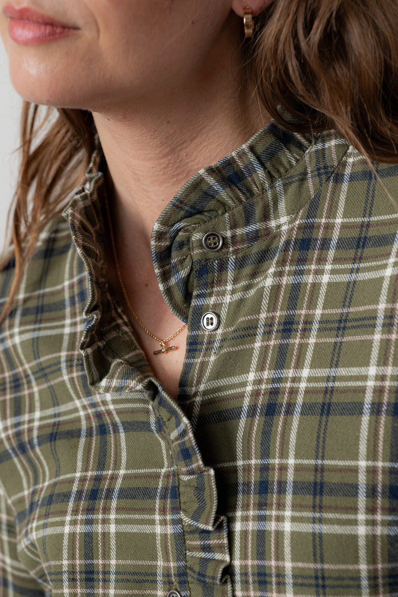 Lily & Me - Frill Shirt in Sage Multi Check