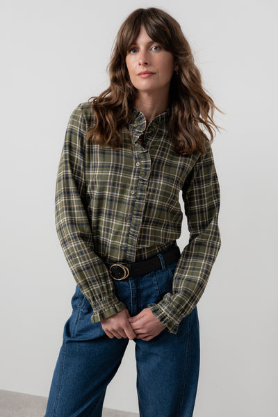 Lily & Me - Frill Shirt in Sage Multi Check