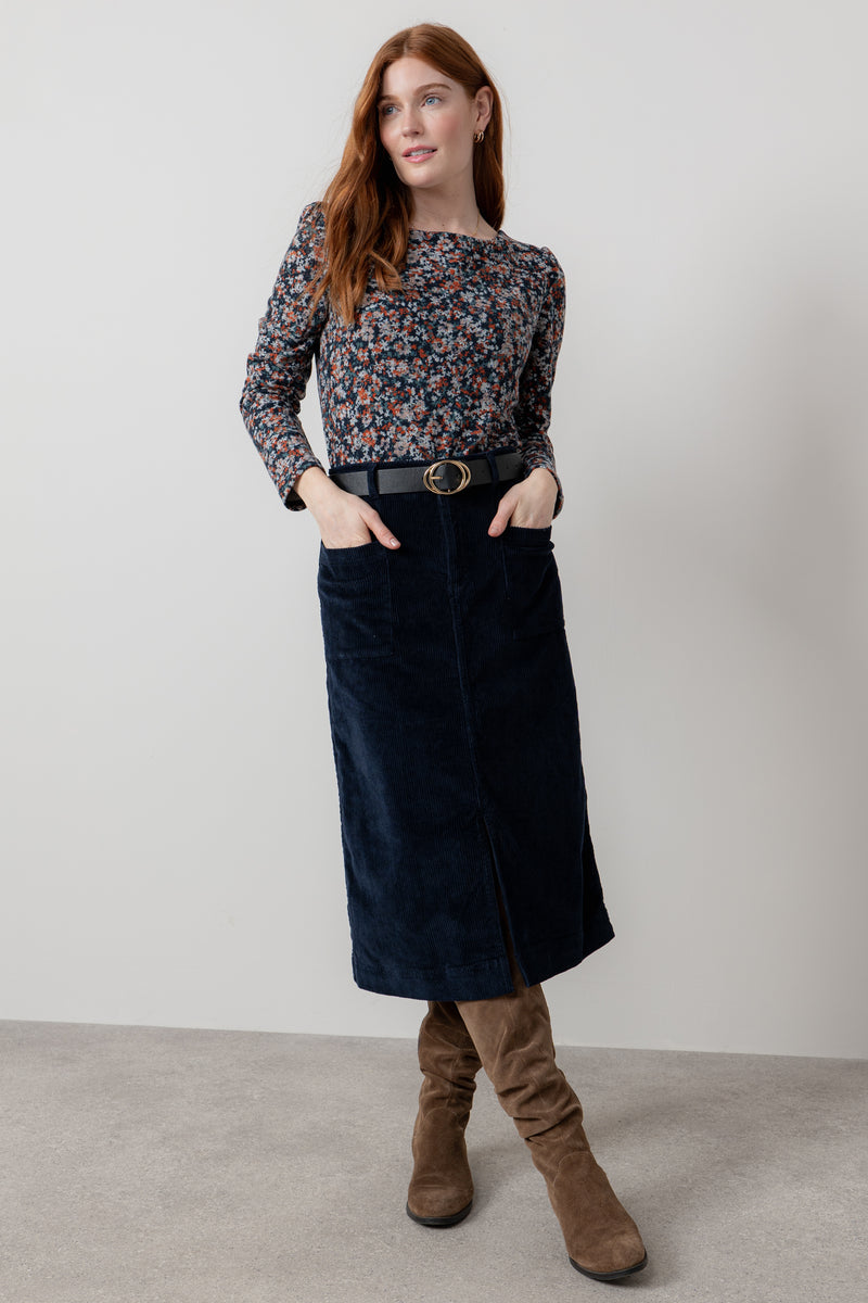 Lily & Me - Penrose Cord Skirt in Navy