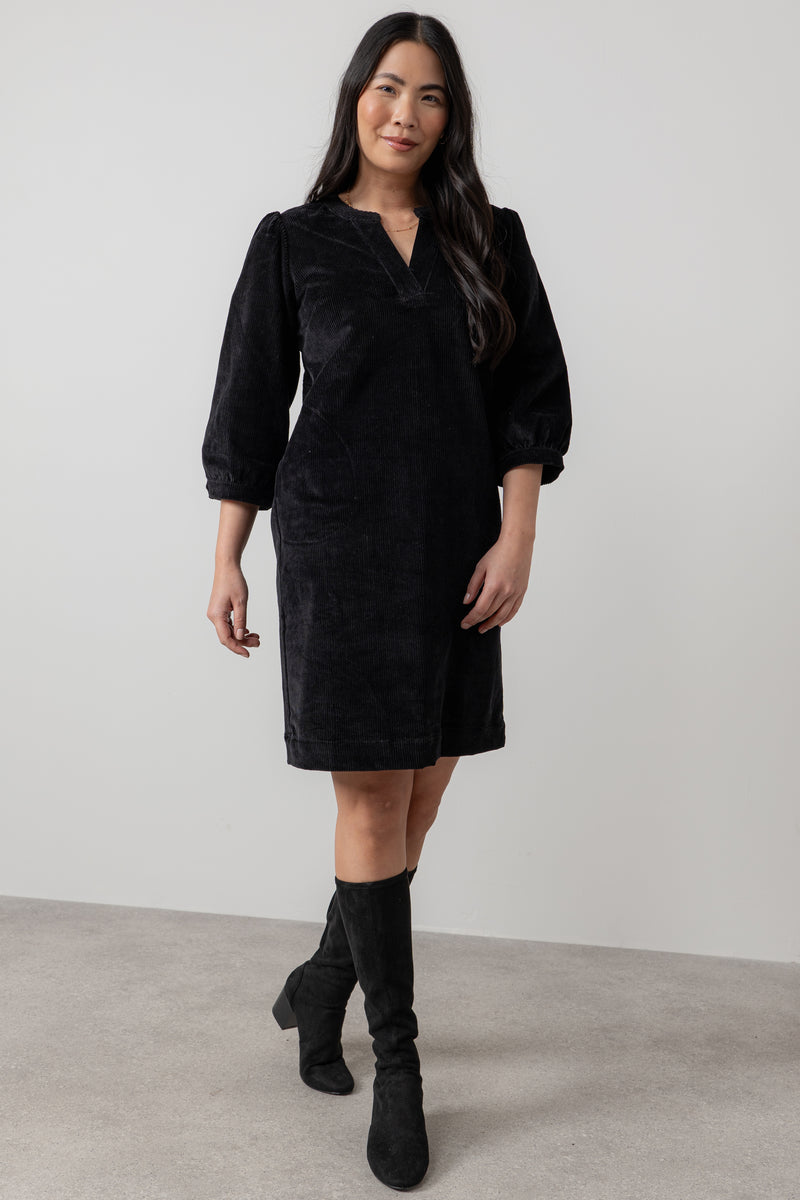 Lily & Me -  Harvest Plain Cord Dress in Pine Green and Chocolate Brown