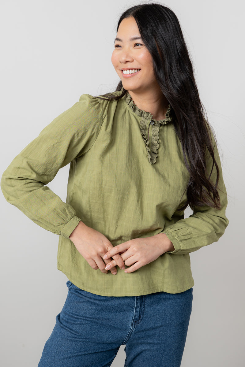 Lily & Me - Emily Blouse Plain Check in Moss