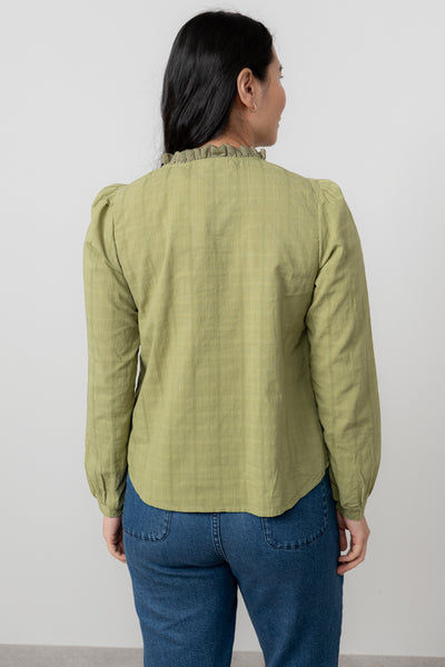 Lily & Me - Emily Blouse Plain Check in Moss