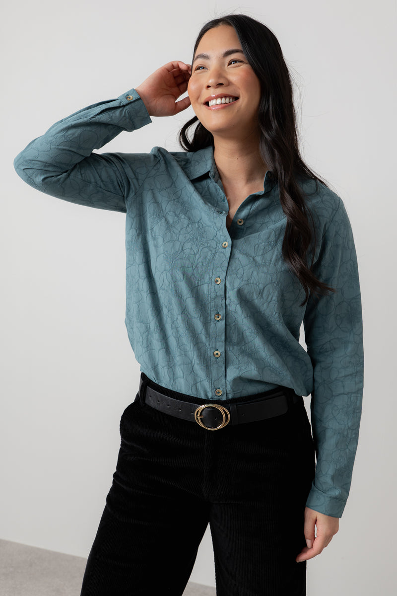 Lily & Me - Patsy Shirt Plain Jacquard in Sea Mist