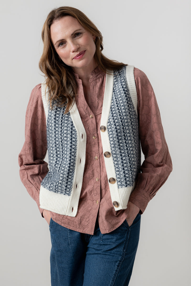 Lily & Me - Gywenth Fair Isle Waistcoat in Navy/Cream