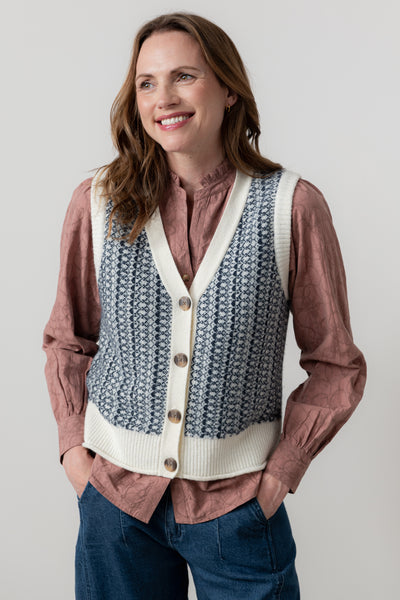 Lily & Me - Gywenth Fair Isle Waistcoat in Navy/Cream