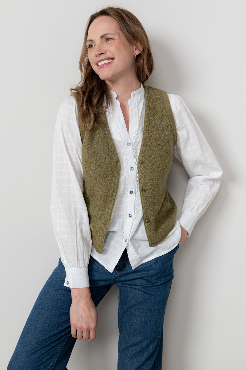 Lily & Me - Marly Knitted Waistcoat in Moss, Gray or Petrol Blue