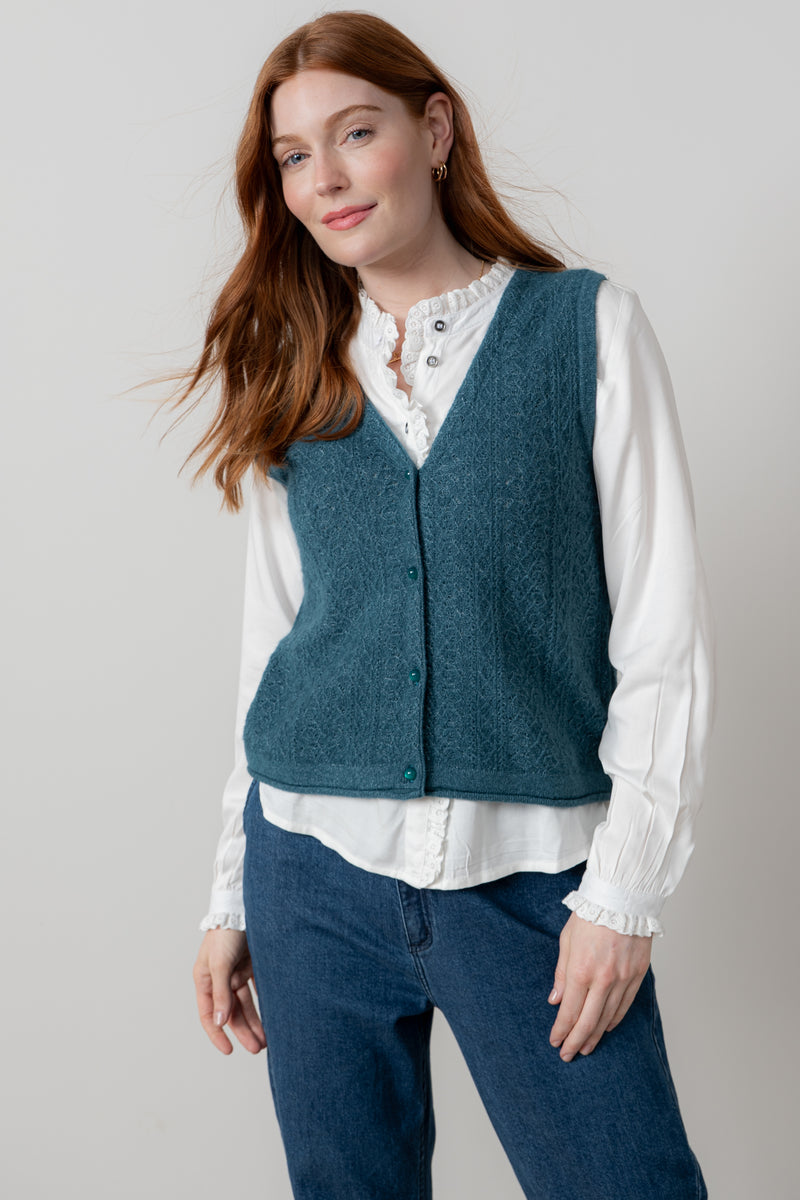 Lily & Me - Marly Knitted Waistcoat in Moss, Gray or Petrol Blue