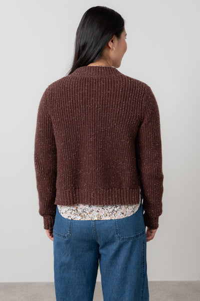 Lily & Me - June Fleck Knit Rib Crop Cardigan in Navy or Chocolate