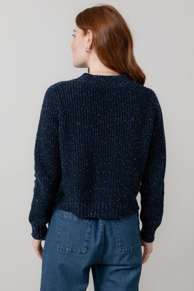 Lily & Me - June Fleck Knit Rib Crop Cardigan in Navy or Chocolate