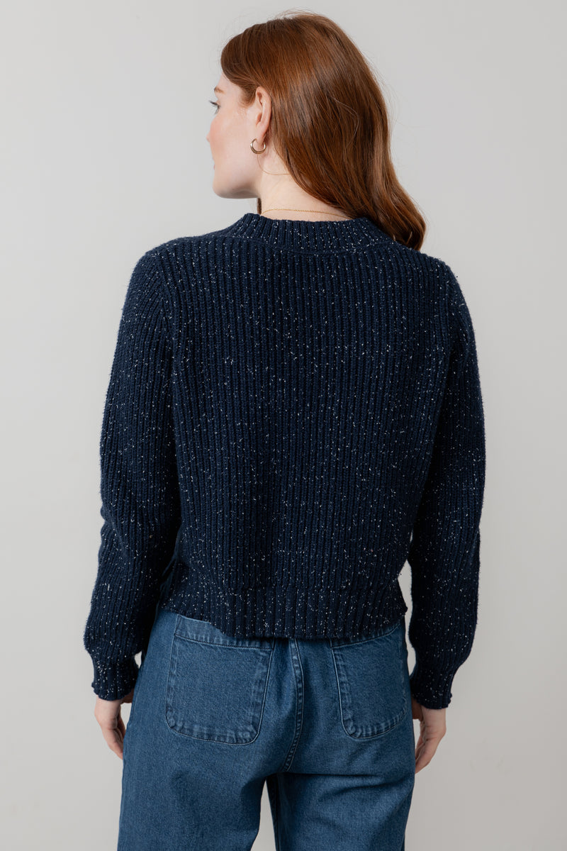 Lily & Me - June Fleck Knit Rib Crop Cardigan in Navy or Chocolate