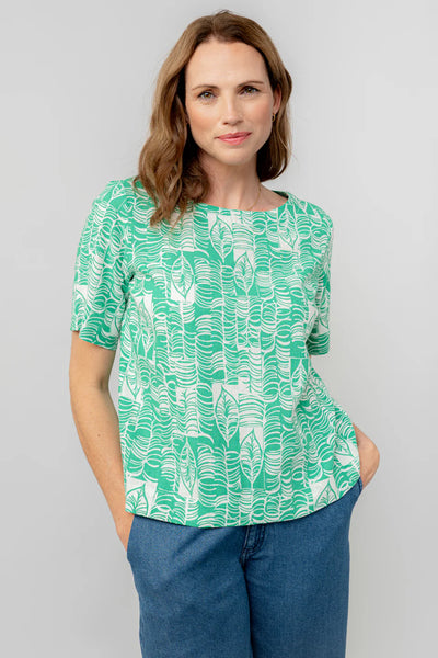 Lily & Me -  Bella Green Linen Blend Shell Top (Birch Print)