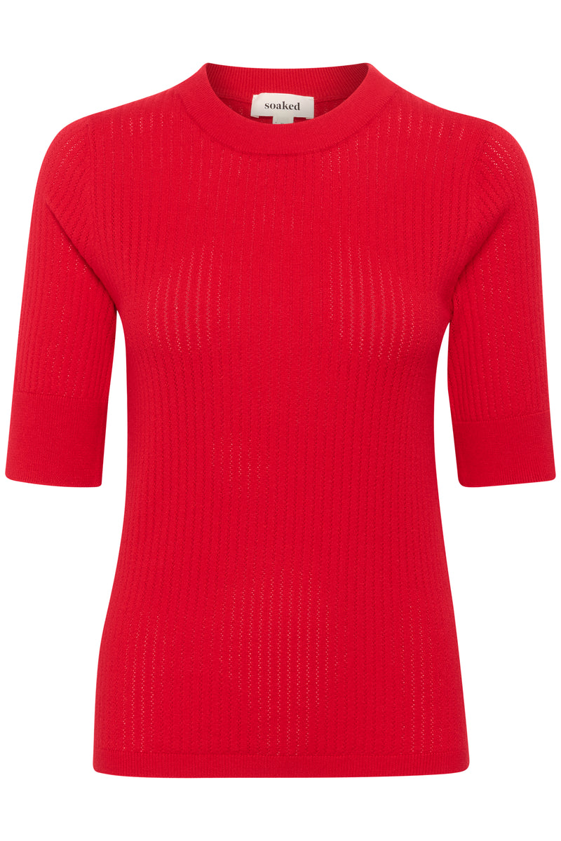 Red sweater with short sleeves on a white background