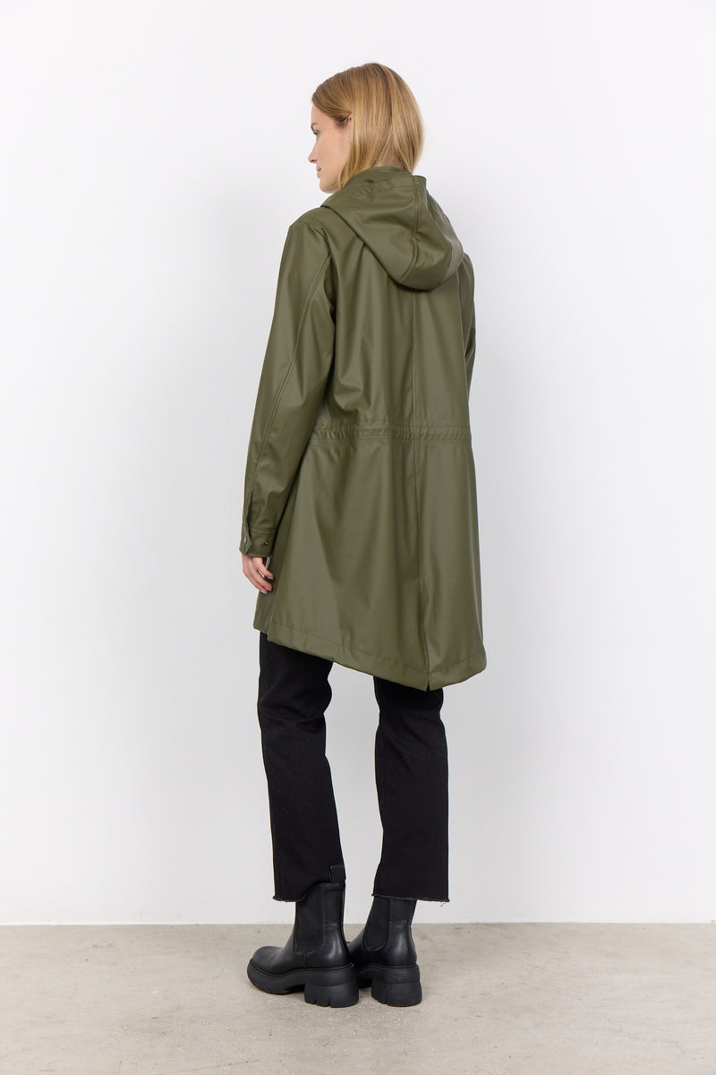 SoyaConcept - Alexa Raincoat in Olive Green on a model showing the rear