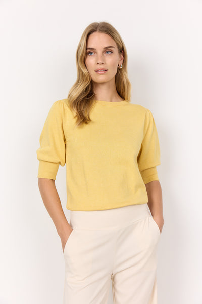 Soyaconcept -Dollie Yellow Knit Top with Short Sleeves