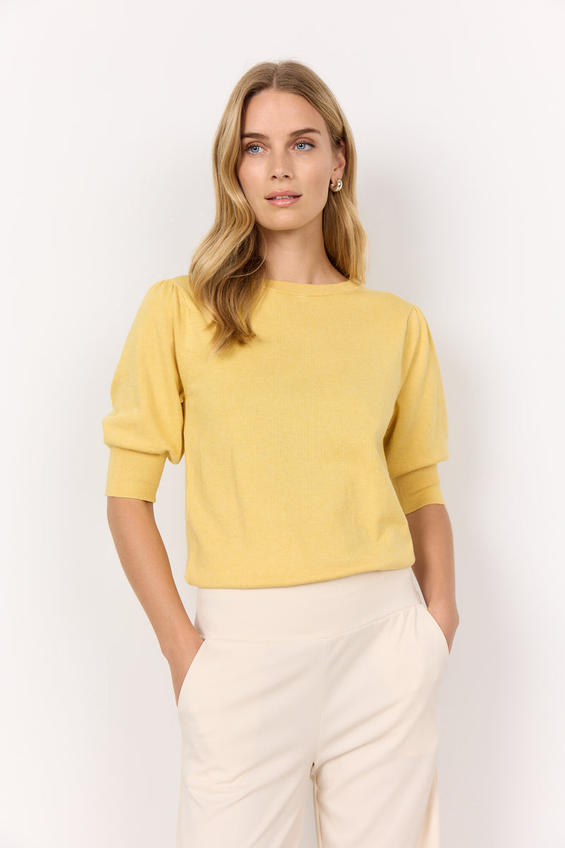 Soyaconcept -Dollie Yellow Knit Top with Short Sleeves