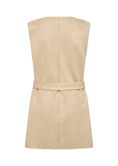 Soyaconcept - Vikka Suedette Long Waistcoat back view. white background