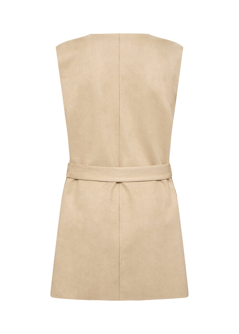 Soyaconcept - Vikka Suedette Long Waistcoat back view. white background