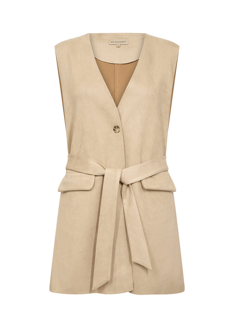 Soyaconcept - Vikka Suedette Long Waistcoat front view against white background