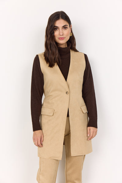 Soyaconcept - Vikka Suedette Long Waistcoat buttoned up