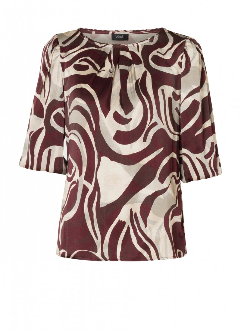Yest - Clara Blouse in Burgundy/Cream