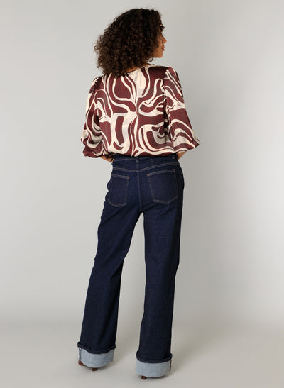 Yest - Clara Blouse in Burgundy/Cream