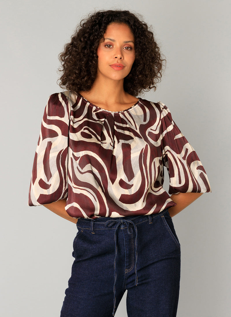 Yest - Clara Blouse in Burgundy/Cream