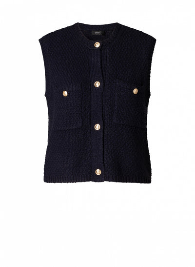 Yest - Navy Knitted Brenda Gilet on white background
