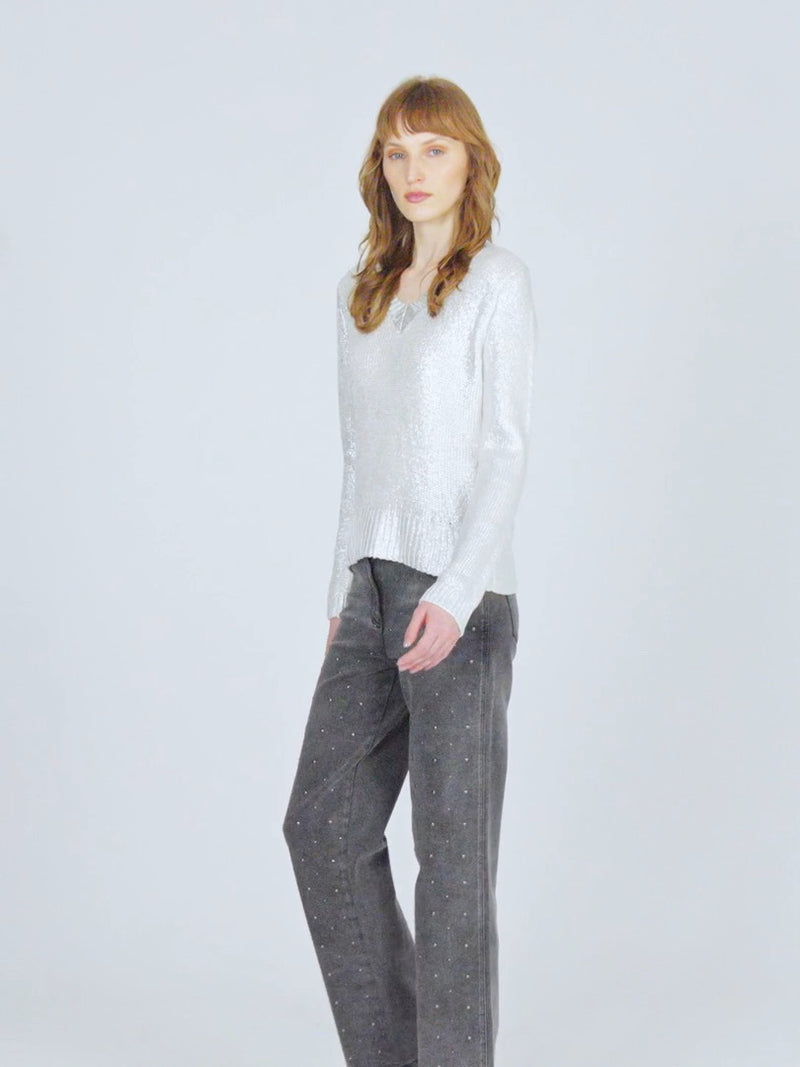 Andam - Silver Laminated V Neck Jumper