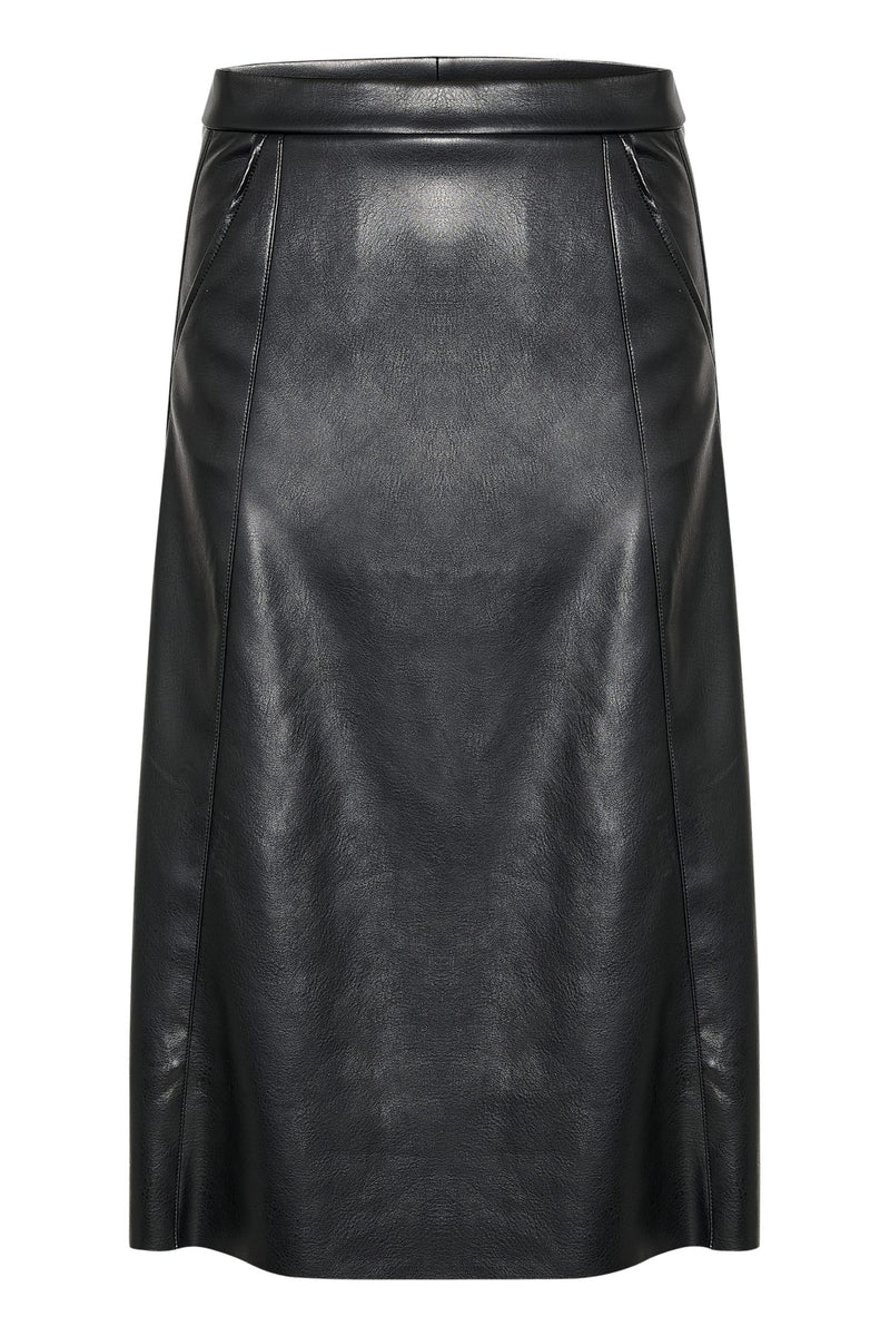 Cream - Ariana Faux Leather Skirt in Pitch Black