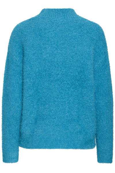Blue knitted sweater on a white background