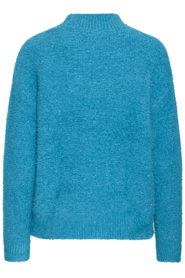 Blue knitted sweater on a white background