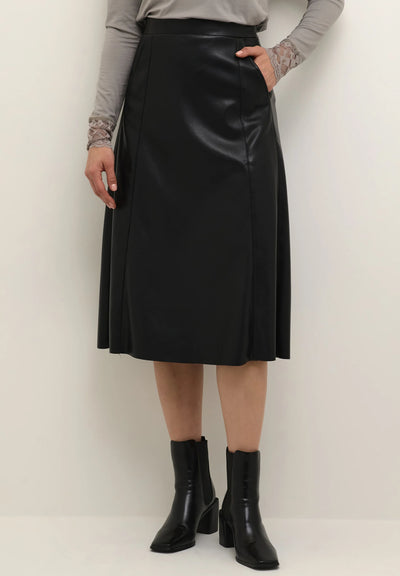 Cream - Ariana Faux Leather Skirt in Pitch Black