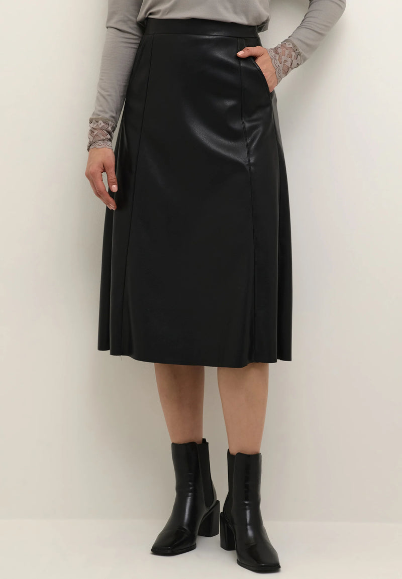 Cream - Ariana Faux Leather Skirt in Pitch Black