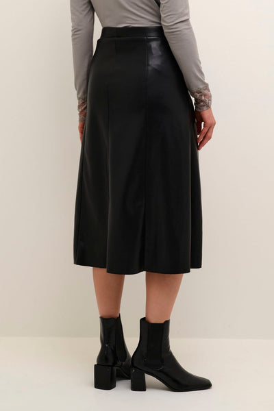 Cream - Ariana Faux Leather Skirt in Pitch Black