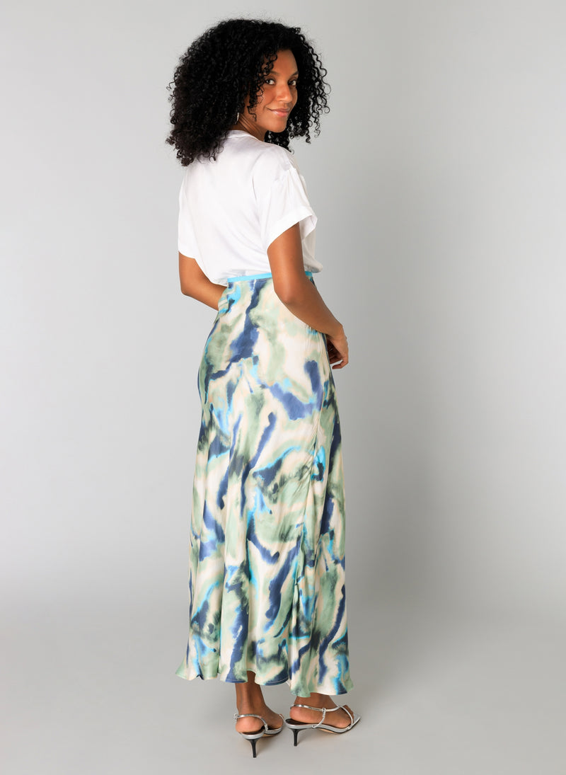 Yest - Sandrine Long Skirt Mint/Multi on a model showing the back