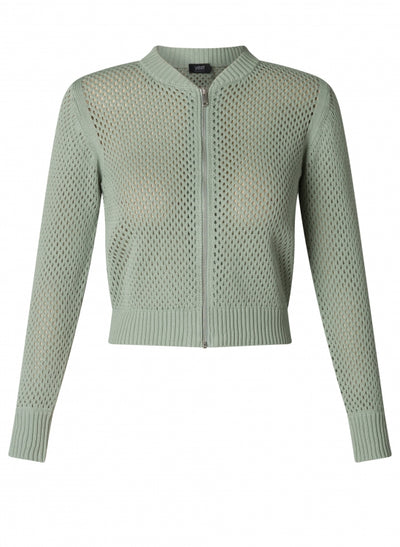 Yest - Sarani Cotton Knitted Cardi Jacket with Zip in Slate Green or Black