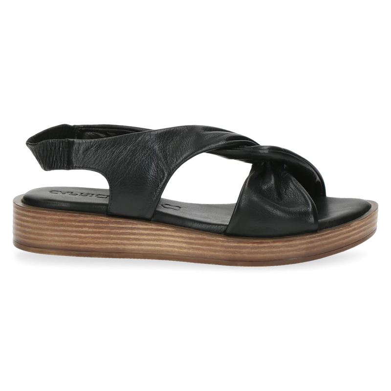 Caprice - Black Twisted Leather Sandal Wedges