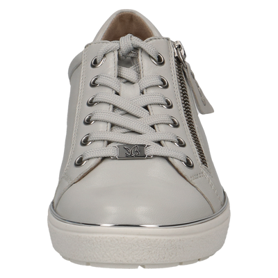 Image showing the grey leather trainer from Caprice with lace up and zip fastening details